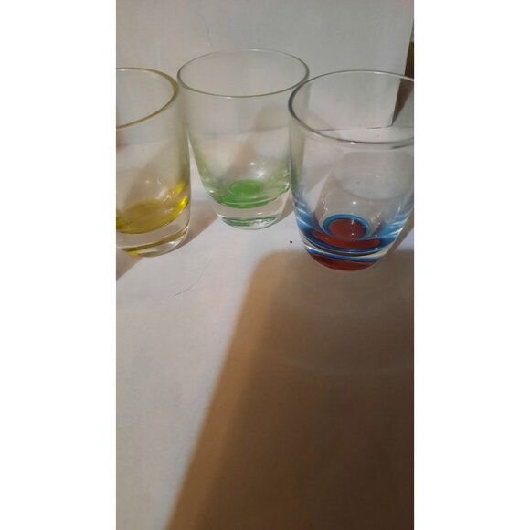 Set Of 4 Colorful Bottom Shot Glasses - Yellow Green Red & Blue - Picture 5 of 6